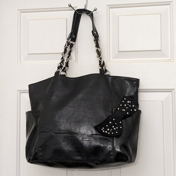 Jessica Simpson Purse Shoulder Bag Black Leather Pleated Back Double Handle